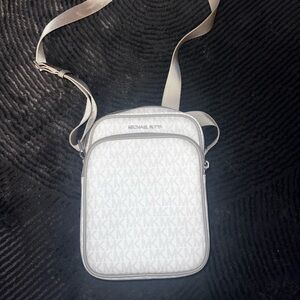 Michael Kors White and Silver Crossbody Bag